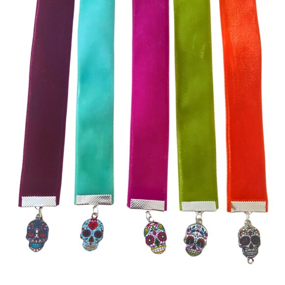 HANDMADE Colorful Dia de los Muertos Velvet Bookmark - Picture 2 of 2